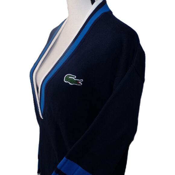 Lacoste V Sweater M Oversized Navy Color Block Tennis Jumper Big Alligator - Picture 5 of 16
